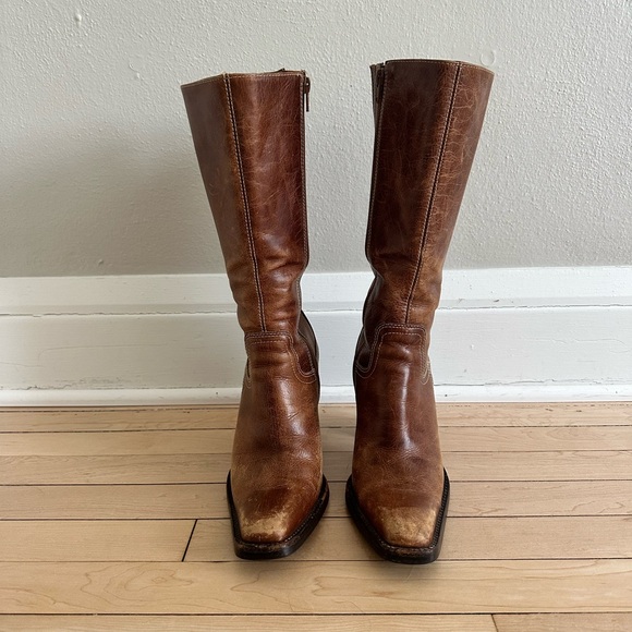Vintage 90s Steve Madden Snap Brown Leather Side Zip Boot - Picture 3 of 5